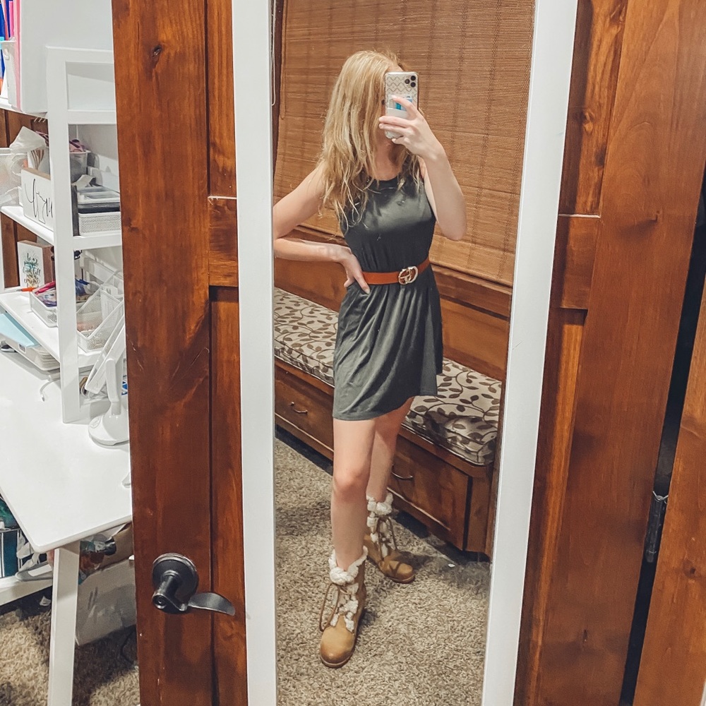 Olive Green Suede Dress